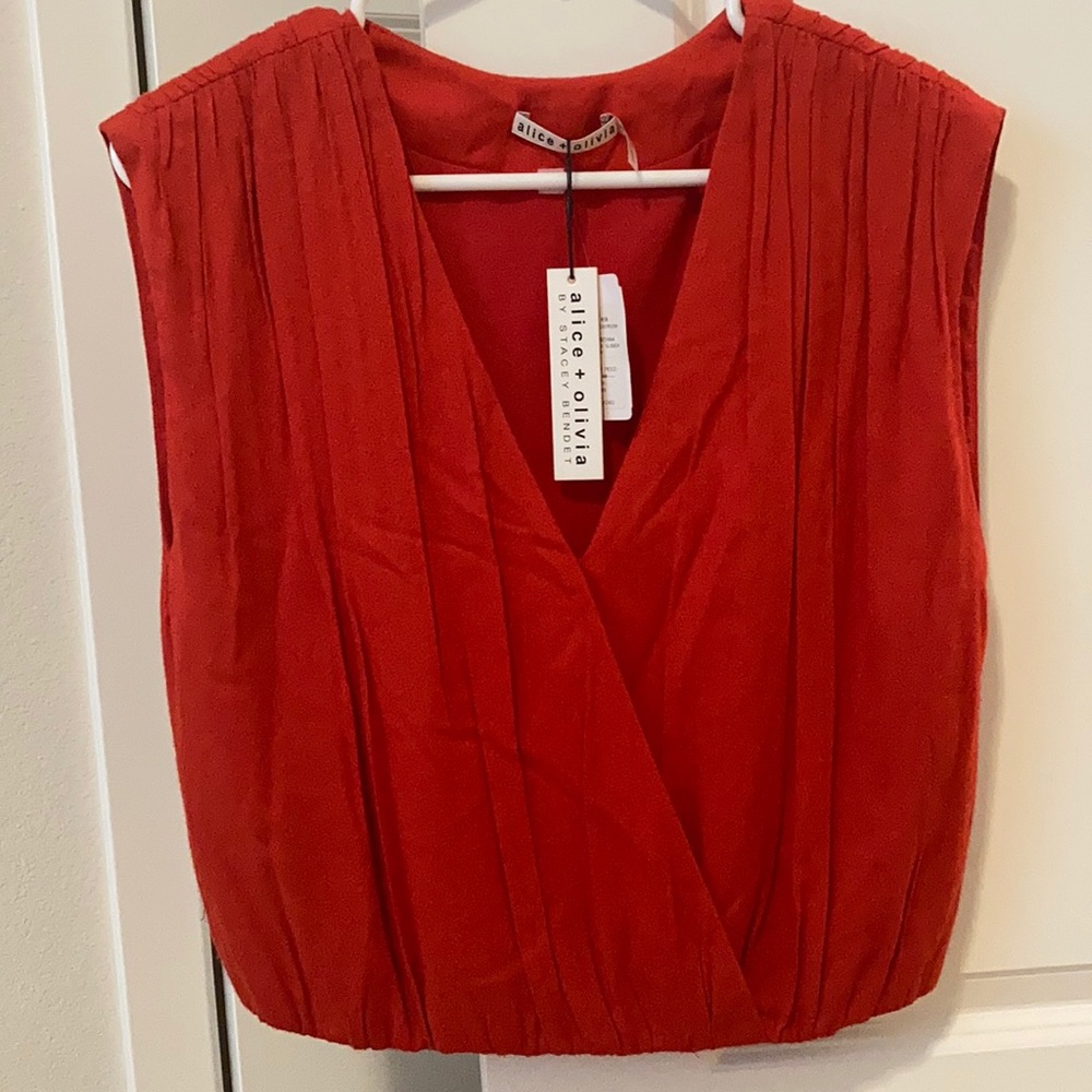 alice + olivia linen wrap blouse